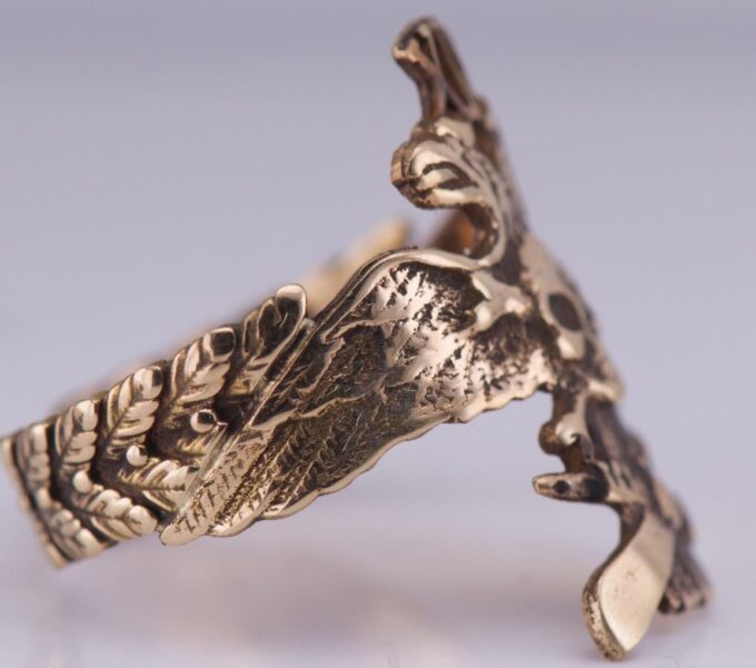 Antique Imperial Faberge WWI 14k Gold Pilot Skull Ring 19th Death Glory Regiment