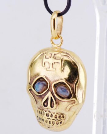 Antique Victorian Memento Mori Skull Pendant 18k Gold Plated Labradorite Sones