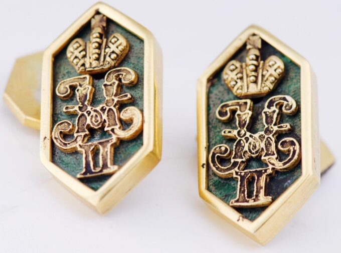 Antique Empire Fabergé 18k Goldplated Silver Enamel Cufflinks Set Tsar Monogram