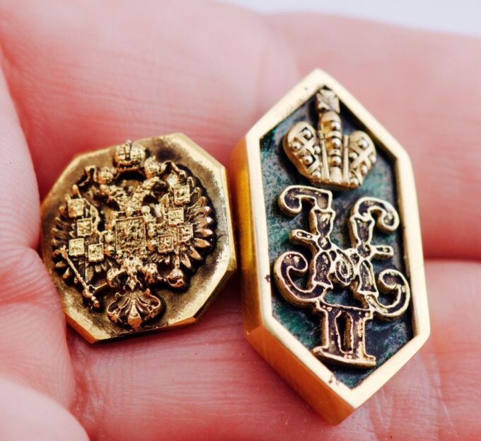 Antique Empire Fabergé 18k Goldplated Silver Enamel Cufflinks Set Tsar Monogram