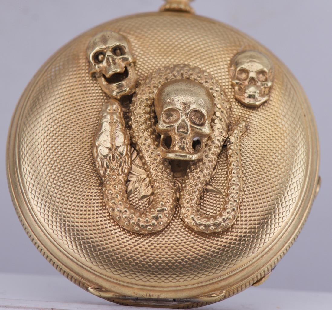 Antique French 18k Gilt Silver Pocket Watch – Memento Mori Skull ...