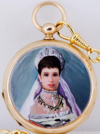 Antique Hand Painted Enamel 18k Gold Pocket Watch-Russ Empress Maria Feodorovna