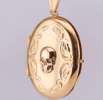 Antique Victorian Memento Mori Mourning Solid Gold Skull Locket Pendant Fob