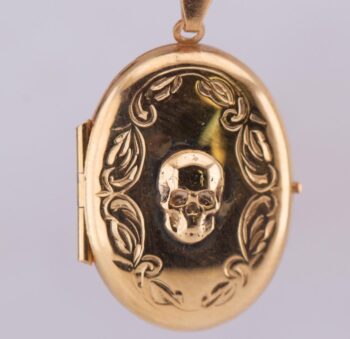 Antique Victorian Memento Mori Mourning Solid Gold Skull Locket Pendant Fob
