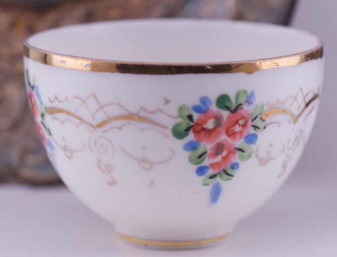 Imperial Rus Kuznetsov Fine Painted Porcelain Silver Tea Cup Award by Tsar 1878