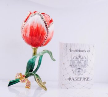 Amazing Rose Flower Gilt Bronze Enamel Paste Stones-Decorative Art-Boxed