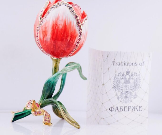 Amazing Rose Flower Gilt Bronze Enamel Paste Stones-Decorative Art-Boxed