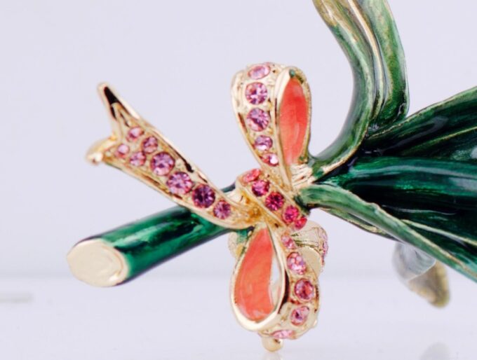 Amazing Rose Flower Gilt Bronze Enamel Paste Stones-Decorative Art-Boxed