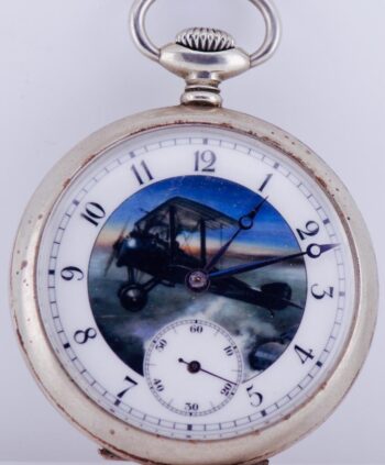 WWI German Military Pilot's Pocket Watch Chronometre Aida-Aircraft Enamel Dial