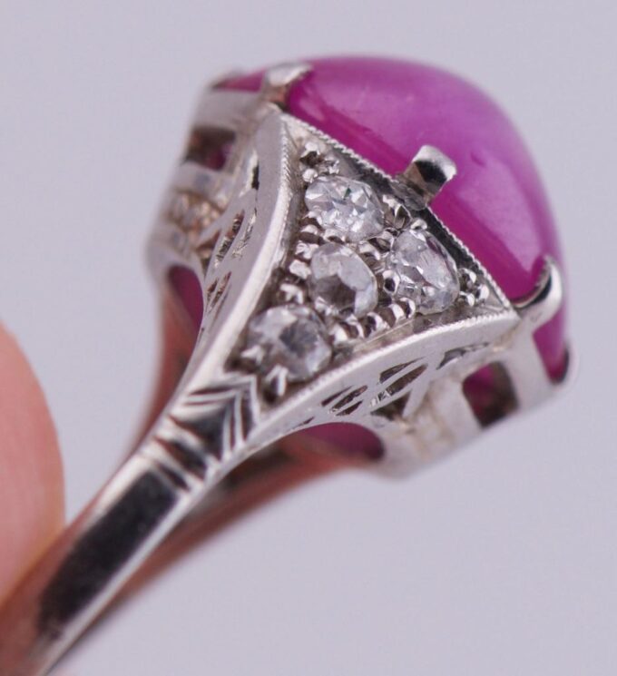 Antique French Art-Deco Ring Lucien Gaillard Platinum Diamonds 6.5ct Ruby c1930