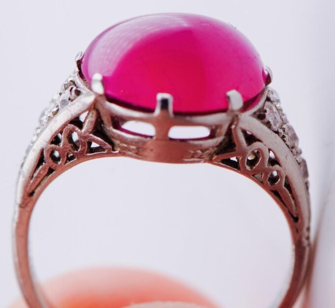 Antique French Art-Deco Ring Lucien Gaillard Platinum Diamonds 6.5ct Ruby c1930