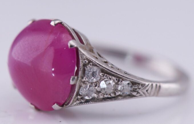 Antique French Art-Deco Ring Lucien Gaillard Platinum Diamonds 6.5ct Ruby c1930