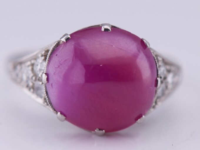 Antique French Art-Deco Ring Lucien Gaillard Platinum Diamonds 6.5ct Ruby c1930