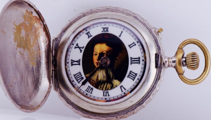 Antique Pocket Watch-Victorian Full Hunter MEMENTO MORI Fancy Enamel Dial c1890