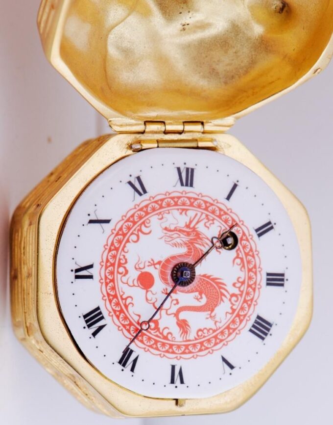 Antique Lepine Verge Fusee Clock Gilt Bronze Fu Dog Figure Chinese Qing Dynast