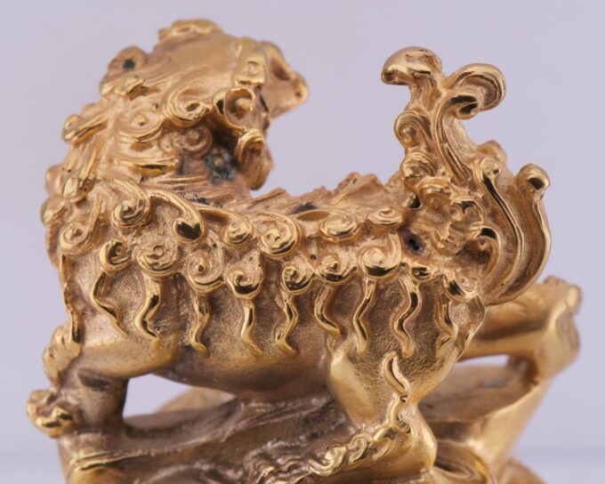 Antique Lepine Verge Fusee Clock Gilt Bronze Fu Dog Figure Chinese Qing Dynast