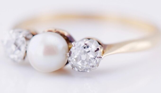 Antique Victorian Two Stones Ladies Ring 18k Gold,0.80ct Diamonds Pearl AWC&Co