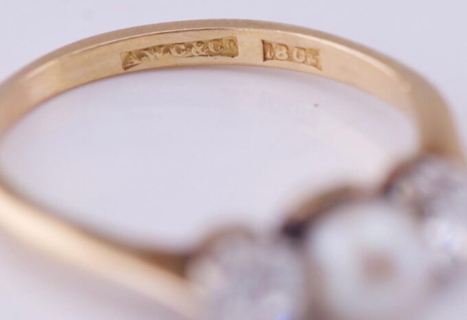 Antique Victorian Two Stones Ladies Ring 18k Gold,0.80ct Diamonds Pearl AWC&Co