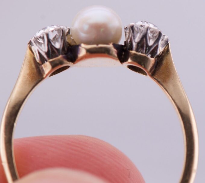 Antique Victorian Two Stones Ladies Ring 18k Gold,0.80ct Diamonds Pearl AWC&Co