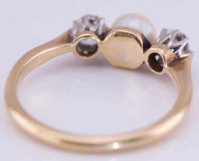 Antique Victorian Two Stones Ladies Ring 18k Gold,0.80ct Diamonds Pearl AWC&Co