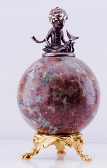 Antique Carved Jasper Stone Paperweight Little Prince Sterling Silver Figurine