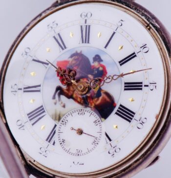 Antique French Pocket Watch by J.Brieur Silver Fancy Enamel Dial with Napoleon I