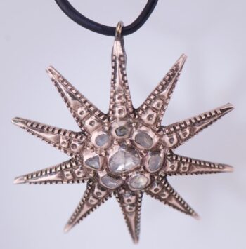Antique Ottoman Tumbaga and Old Rose Cut Diamond Star Pendant Fob c1800's
