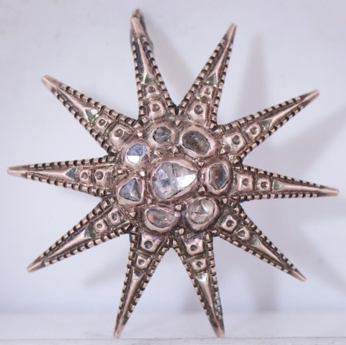 Antique Ottoman Tumbaga and Old Rose Cut Diamond Star Pendant Fob c1800's