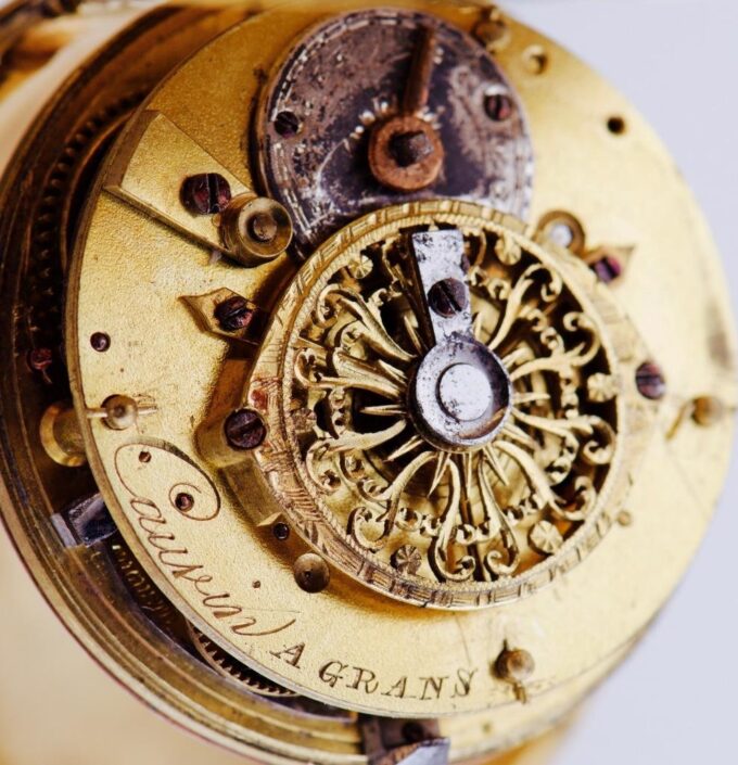 Antique French Two Faces Skull Man Verge Fusee Pocket Watch c1780's by Cauvin