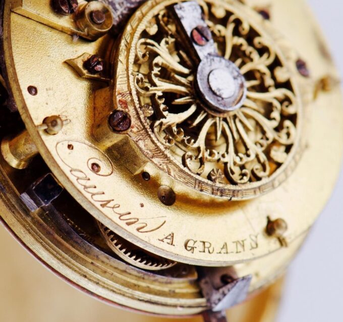 Antique French Two Faces Skull Man Verge Fusee Pocket Watch c1780's by Cauvin