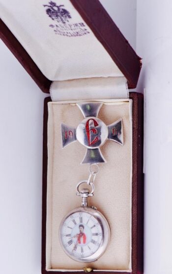 Antique Royal Empire Silver Enamel Brooch Watch for Grand Duchess Elezabeth 1916