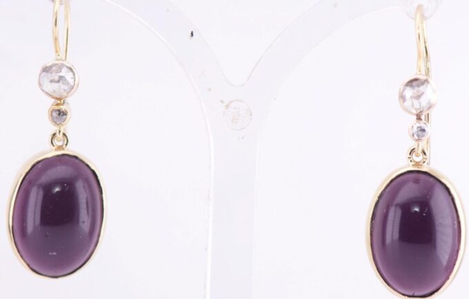 Antique French Art-Deco Boucheron Earrings Set 18k Gold Diamond and Amethyst