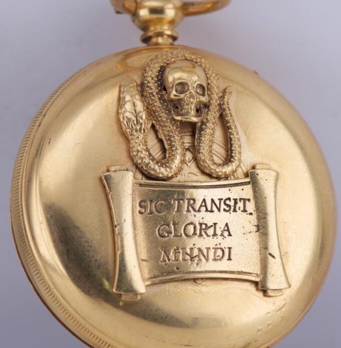 Antique Victorian Gilt Silver Pocket Watch – Memento Mori Skull Snake Case c1879
