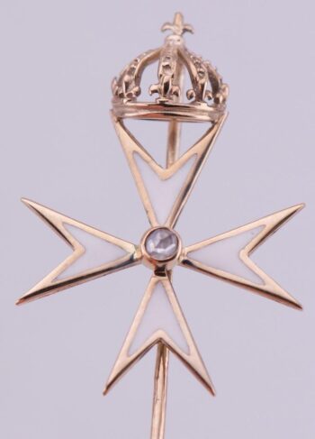 Antique Award Knight Templar Malta Order Lapel Pin 14k Gold Enamel Diamond
