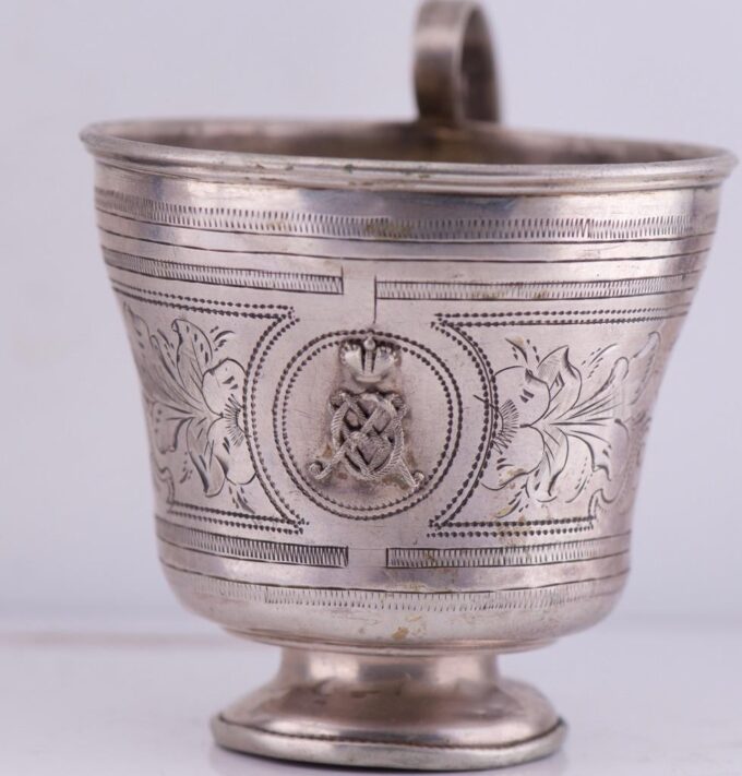Antique Imperial Tsar's Era Silver Tea Cup Engraved Presentation-Empress Maria