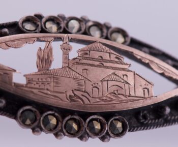 Antique Egypt Ottoman Islamic Mosque 800 Silver and Rolled Gold Engraved Brooch