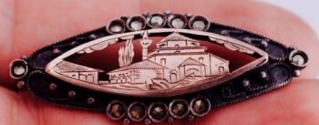 Antique Egypt Ottoman Islamic Mosque 800 Silver and Rolled Gold Engraved Brooch