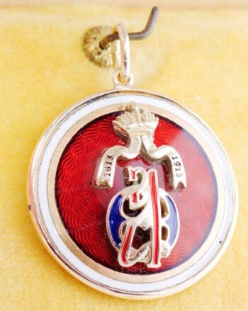 Antique FABERGE Gold Enamel Award Pendant-Monogram of Empress Alexandra c1913