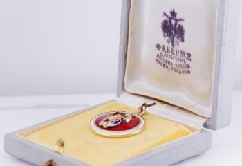 Antique FABERGE Gold Enamel Award Pendant-Monogram of Empress Alexandra c1913