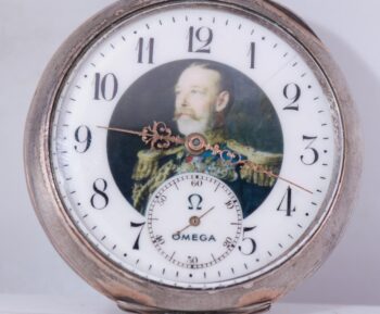 Antique Award Omega Grand-Prix Silver Pocket Watch Portrait of King George V