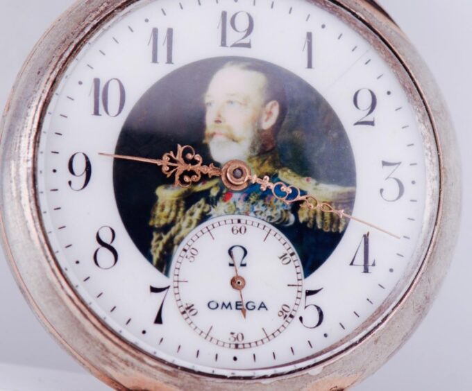 Antique Award Omega Grand-Prix Silver Pocket Watch Portrait of King George V