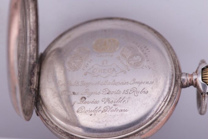 Antique Award Omega Grand-Prix Silver Pocket Watch Portrait of King George V