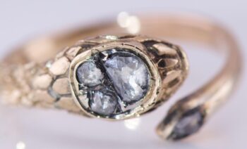 Antique Victorian 14k Gold Diamond Snake Ladies Love Ring c1892- Hand Engraved