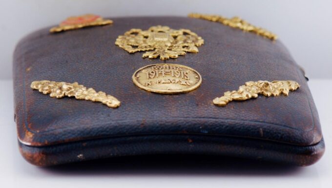 Antique Imperial Faberge Morocco Leather & Gunmetal Cigar Case Great War c1915