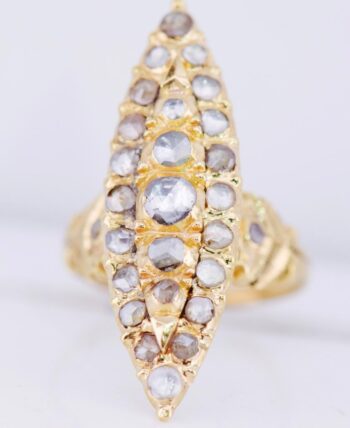Antique Victorian Ladies Ring 18k Gold Marquise Cluster 1.2ct Diamonds c1870's