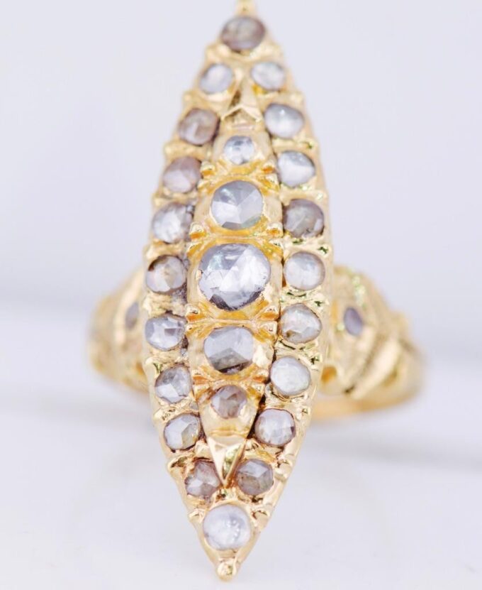 Antique Victorian Ladies Ring 18k Gold Marquise Cluster 1.2ct Diamonds c1870's