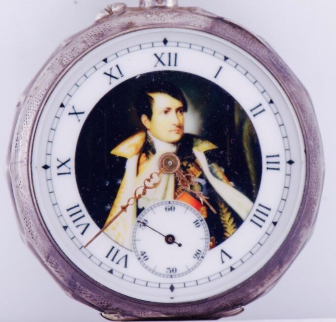 Antique Pocket Watch French Hand Engraved Silver Case Napoleon I on Dial