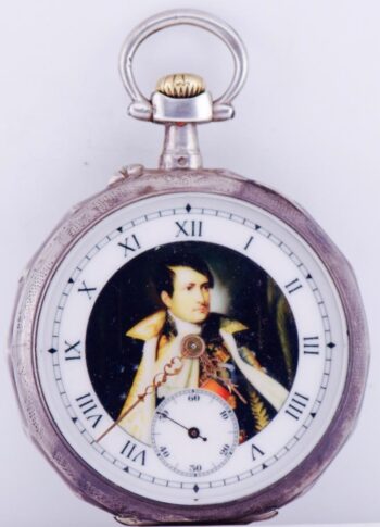 Antique Pocket Watch French Hand Engraved Silver Case Napoleon I on Dial