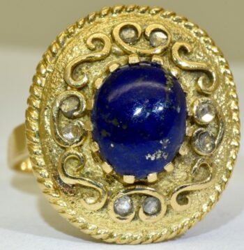 Antique Ring Georgian 18k Gold Lapis-Lazuli Cabochon and Rose Cut Diamond c1800