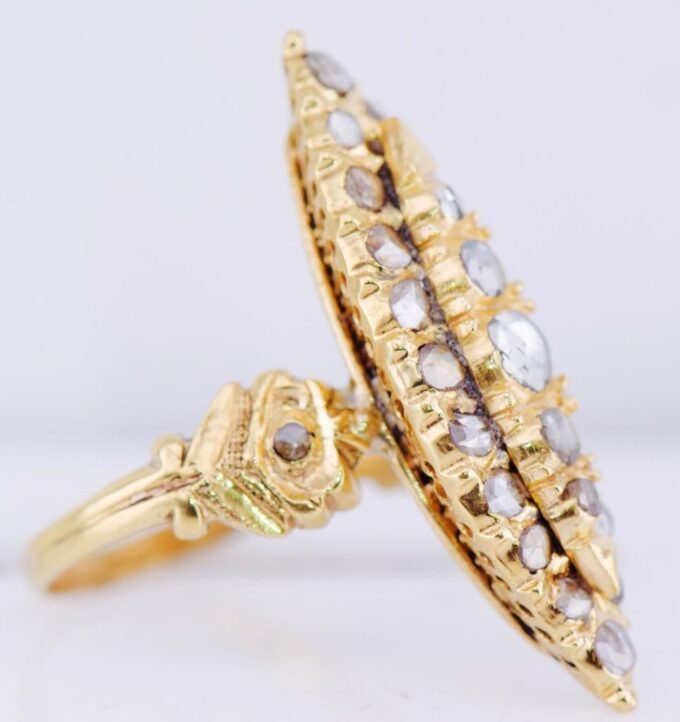 Antique Victorian Ladies Ring 18k Gold Marquise Cluster 1.2ct Diamonds c1870's